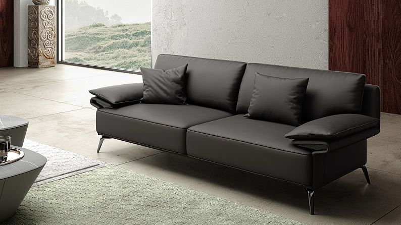 Black Leather 4 Seater Sofa