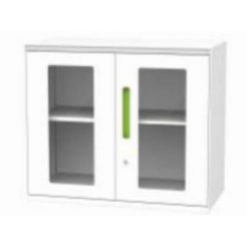White Glass Door Office Cabinet (Keyless, With Top Panel, 1 Shelf)