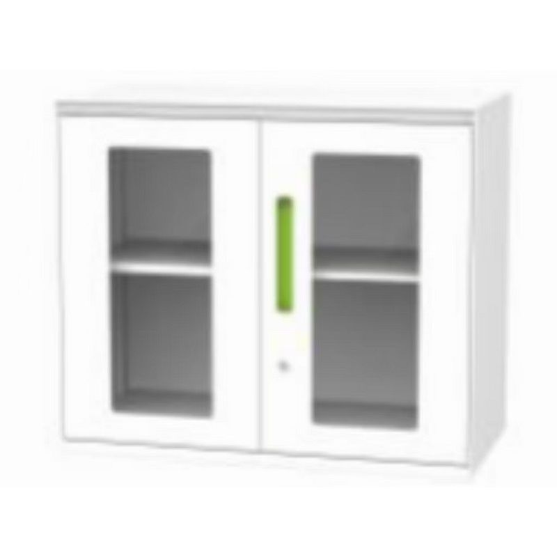 White Glass Door Office Cabinet (Keyless, With Top Panel, 1 Shelf)