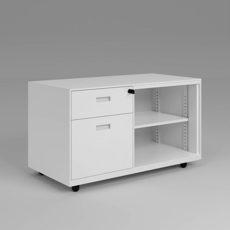 White 2-in-1 Office Caddy (Open Shelf + File Drawers)