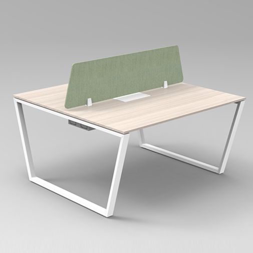 Contemporary 2-Person Workstation with Angled Metal Frame and Upholstery Screen