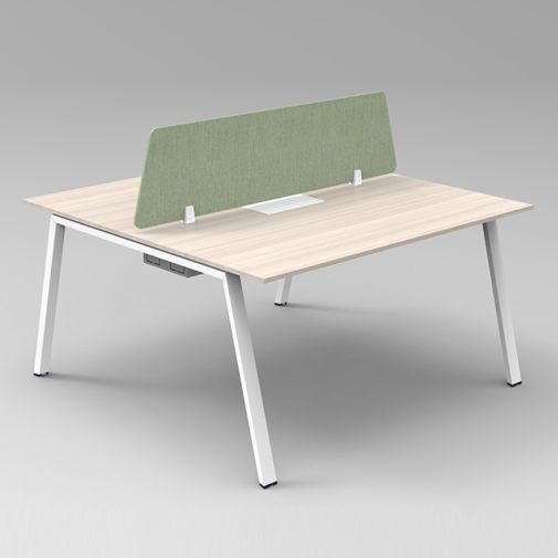 Minimalist 2-Person Workstation with Round Metal Legs and Upholstery Screen