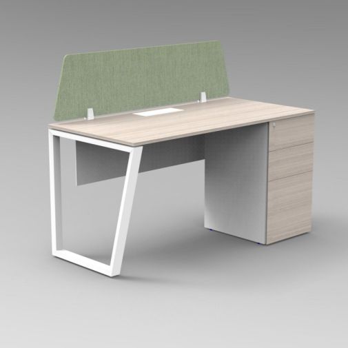 Single Workstation with Angled Metal Frame, Side Cabinet, and Upholstery Screen