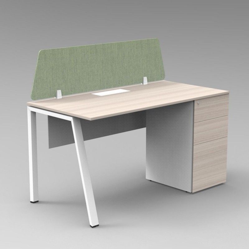 Single Workstation with Round Tapered Metal Legs, Side Cabinet, and Upholstery Screen
