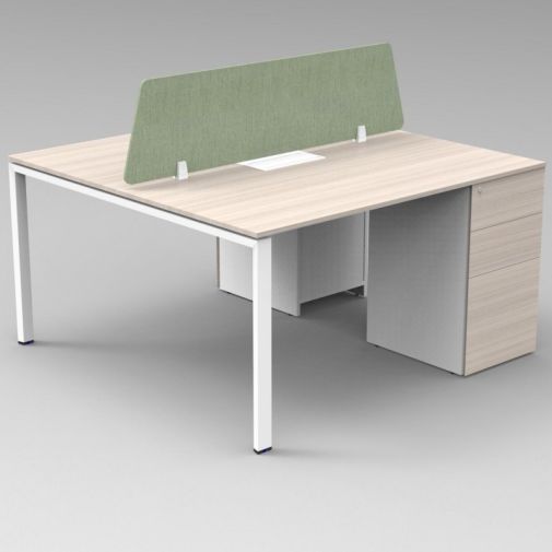 2-Person Workstation with Metal Legs, Side Cabinet, and Upholstery Screen