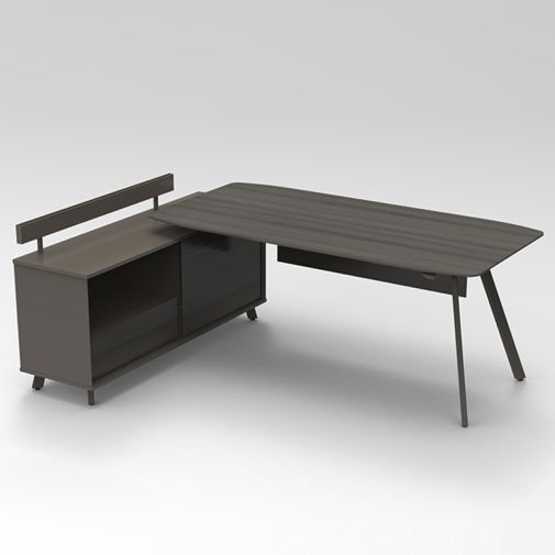 Executive Desk with Angled Metal Frame and Side Cabinet — Compact Version