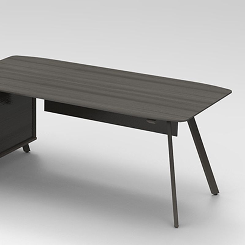 Executive Desk with Angled Metal Frame and Side Cabinet — Compact Version