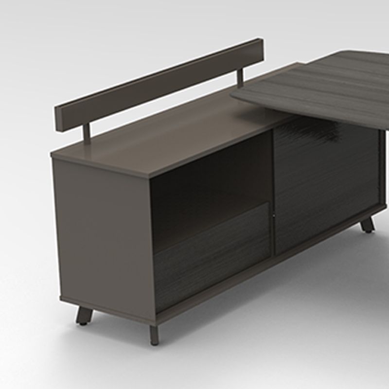 Executive Desk with Angled Metal Frame and Side Cabinet — Compact Version