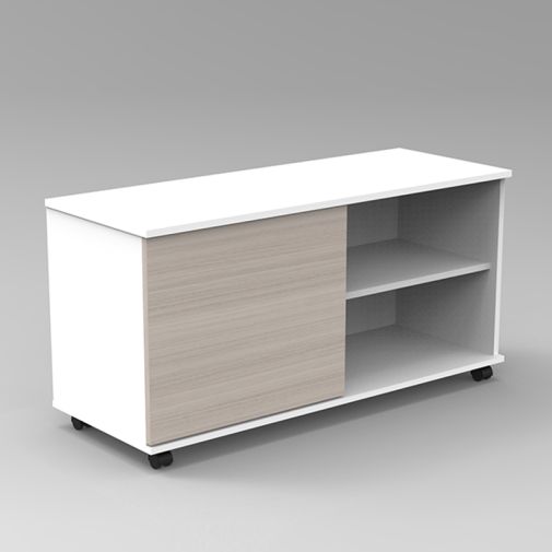 Movable Lateral Cabinet with Sliding Door and Open Shelves