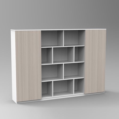 File Cabinet with Asymmetrical Open Shelving and Double Doors
