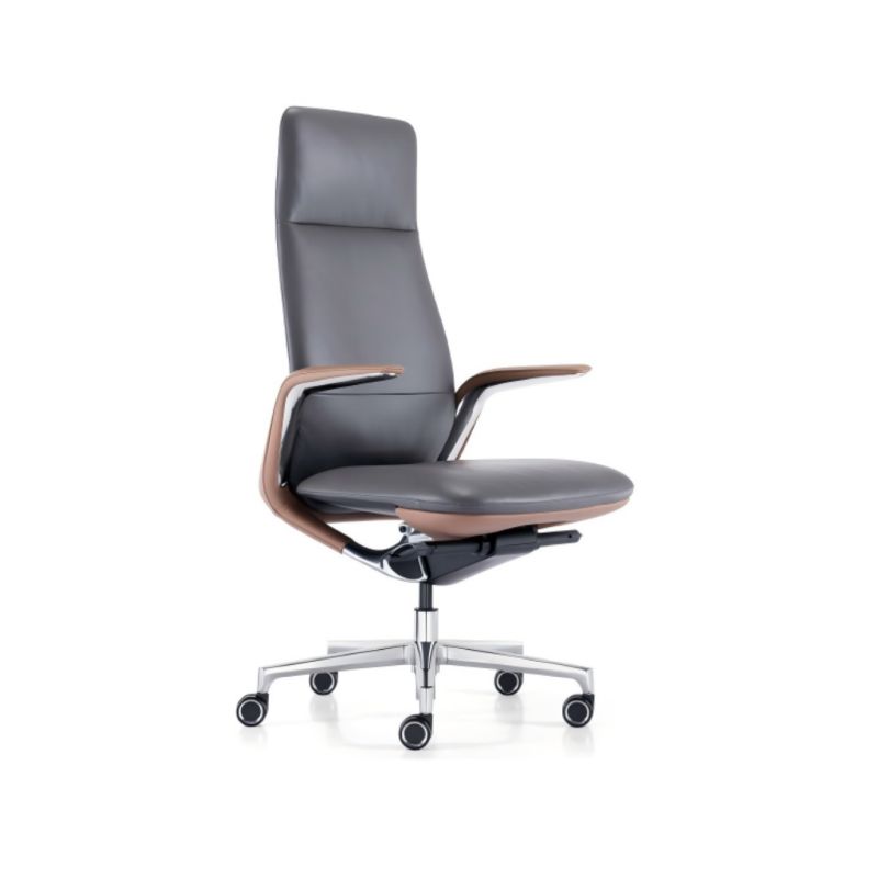 Executive High-Back Leather Office Chair with Aluminum Base
