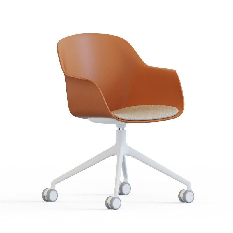 Tub‑4SM‑W‑SF Lounge Chair – PP Shell · Soft Cushion Seat · Aluminum Swivel Base with Casters