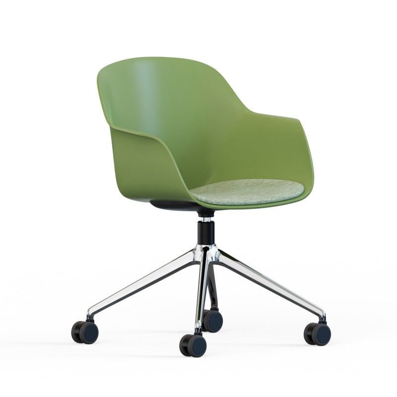 Tub‑4SM‑W‑SF Lounge Chair – PP Shell · Soft Cushion Seat · Aluminum Swivel Base with Casters