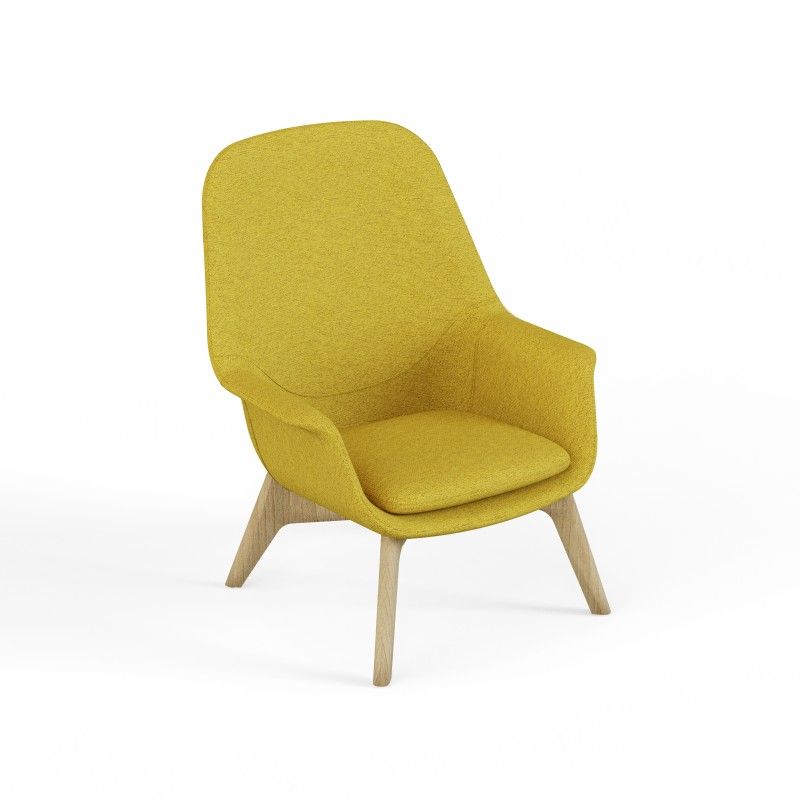 Pi‑H4LW High‑Back Lounge Chair – Moulded Foam Interior · Fabric Upholstery · Solid Wood Legs