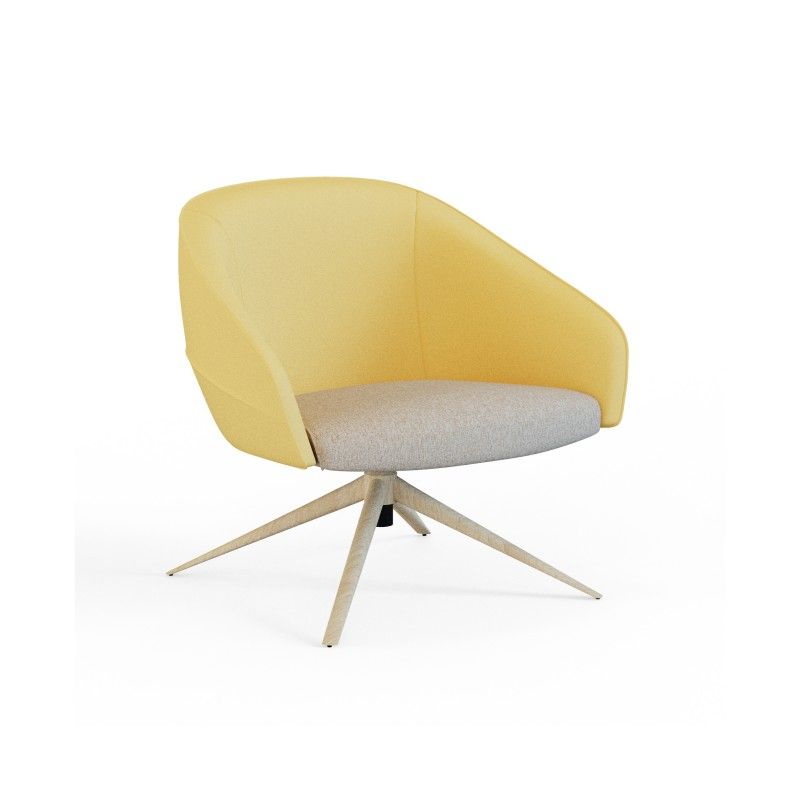 Leaf‑L4SM‑3 Lounge Chair | Metal Auto‑Return Swivel Base with Wood‑Grain Finish