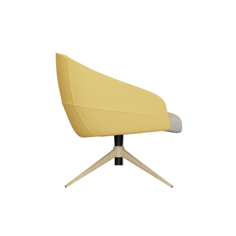 Leaf‑L4SM‑3 Lounge Chair | Metal Auto‑Return Swivel Base with Wood‑Grain Finish