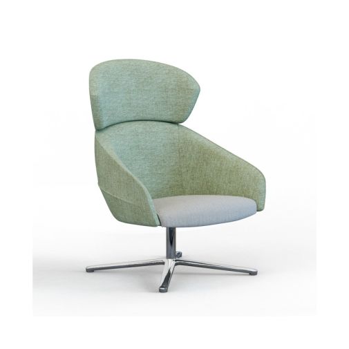 Leaf‑H4SM‑1 High‑Back Lounge Chair – Moulded Foam Interior · Fabric Upholstery · Aluminum Swivel Base