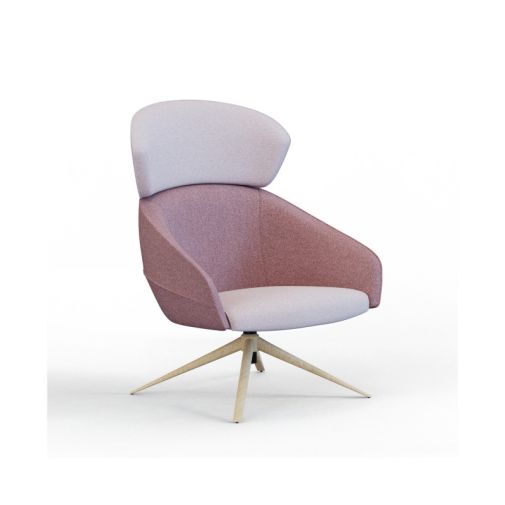 Leaf‑H4SM‑3 High‑Back Lounge Chair – Moulded Foam Interior · Fabric Upholstery · Swivel Base with Wood‑Grain Finish