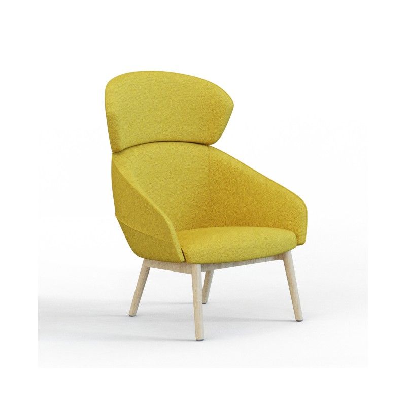 Leaf‑H4LW High‑Back Lounge Chair – Moulded Foam Interior · Fabric Upholstery · Solid Wood Base