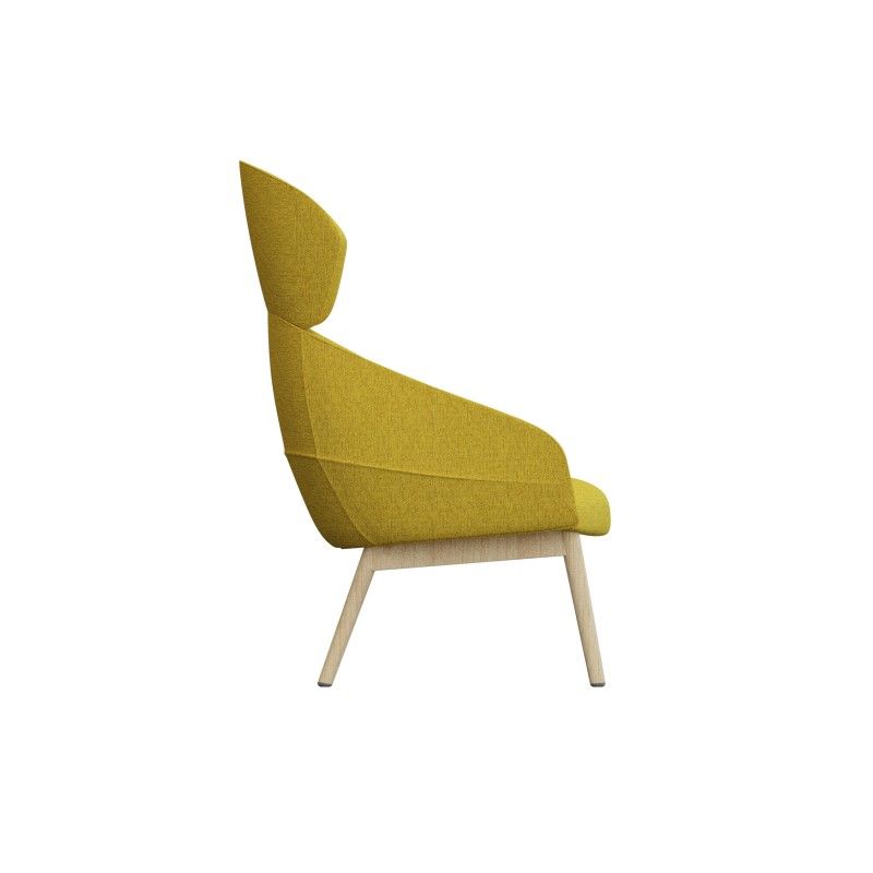 Leaf‑H4LW High‑Back Lounge Chair – Moulded Foam Interior · Fabric Upholstery · Solid Wood Base