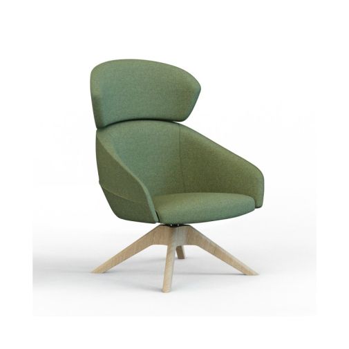 Leaf‑H4SW High‑Back Lounge Chair – Moulded Foam Interior · Fabric Upholstery · Swivel Solid Wood Base
