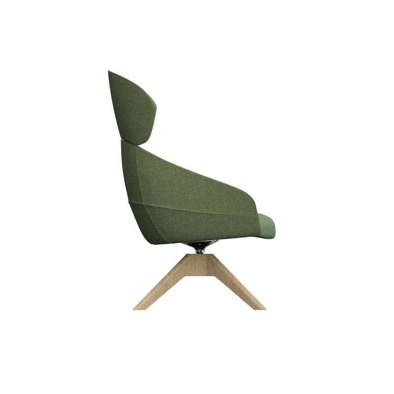 Leaf‑H4SW High‑Back Lounge Chair – Moulded Foam Interior · Fabric Upholstery · Swivel Solid Wood Base