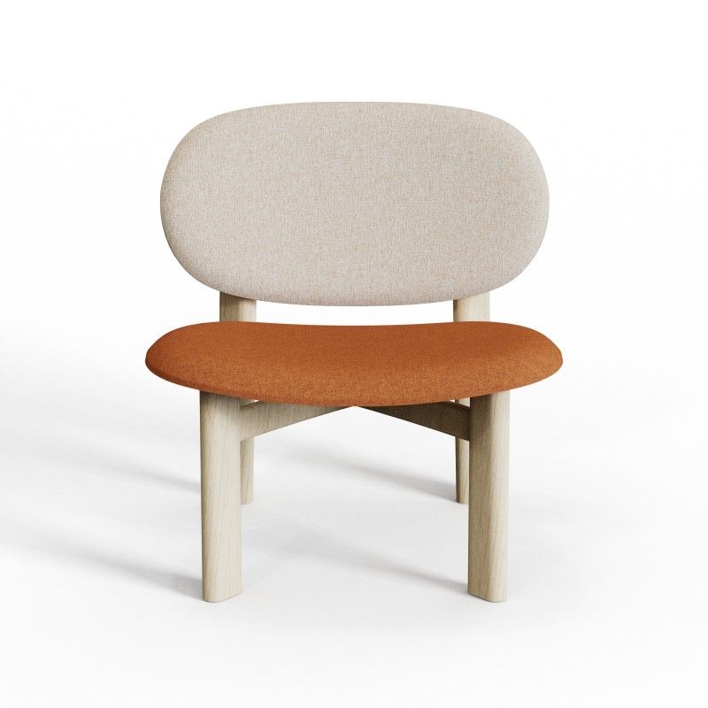 Pebble‑WSB Lounge Chair – Curved Wood Backrest · Upholstered Seat and Back · Solid Ash Frame