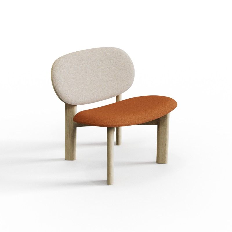 Pebble‑WSB Lounge Chair – Curved Wood Backrest · Upholstered Seat and Back · Solid Ash Frame