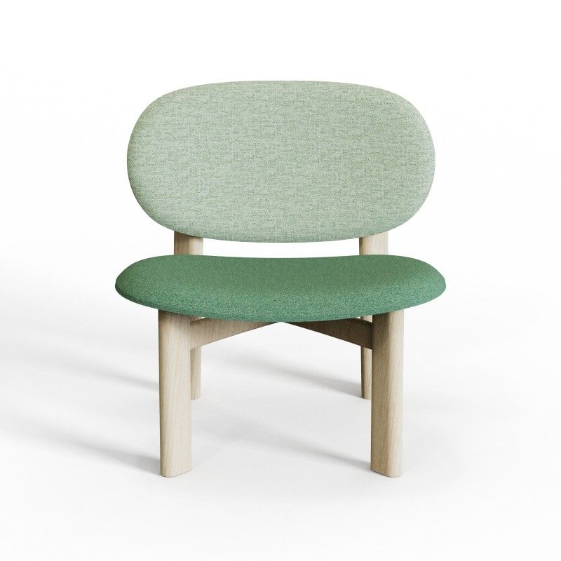 Pebble‑WSB Lounge Chair – Curved Wood Backrest · Upholstered Seat and Back · Solid Ash Frame