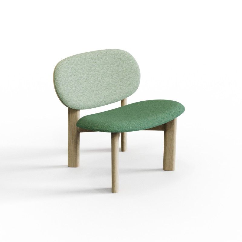 Pebble‑WSB Lounge Chair – Curved Wood Backrest · Upholstered Seat and Back · Solid Ash Frame