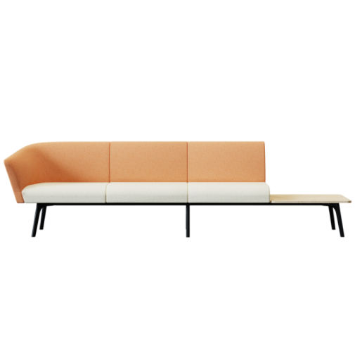 Bay‑4‑3B1A‑T Modular Sofa – Four‑Seat Unit · Three Backrests · One Armrest · Integrated Table · Black Metal Structure