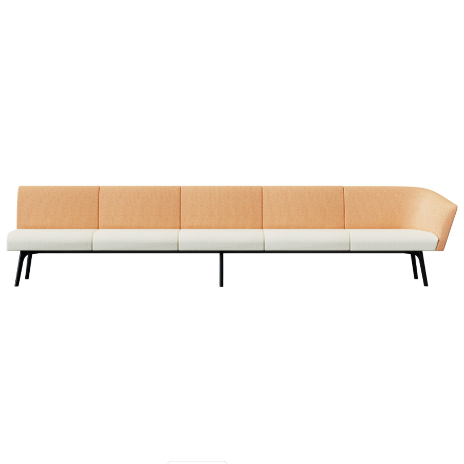Bay‑5‑5B1A Modular Sofa – Five‑Seat Unit · Five Backrests · Single Armrest · Moulded Foam Body · Black Metal Frame