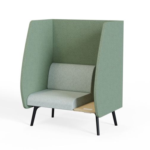 Bay‑Booth‑1 – Single‑Seat Acoustic Booth · MFC Side Panels (25 mm) · Moulded Foam Seat · Black Metal Frame