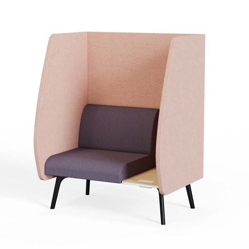 Bay‑Booth‑1 – Single‑Seat Acoustic Booth · MFC Side Panels (25 mm) · Moulded Foam Seat · Black Metal Frame