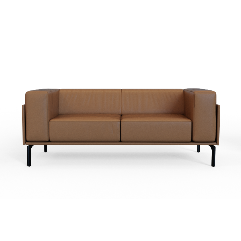 SQ‑A‑02 – Two‑Seat Sofa · Solid Wood Frame · High‑Resilience Foam · Aluminium Alloy Legs