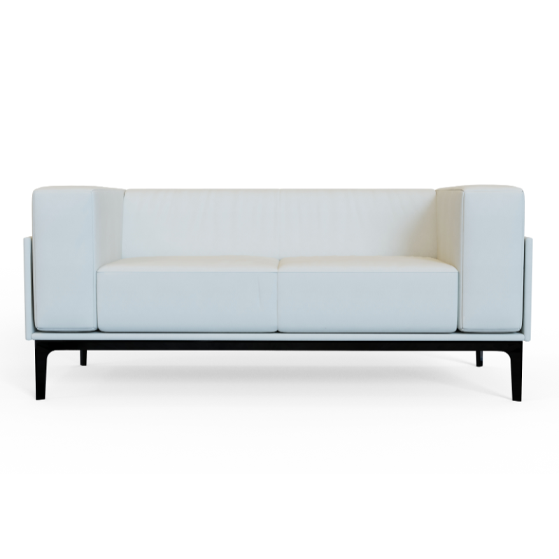 SQ‑B‑02 – Two‑Seat Sofa · Solid Wood Frame · High‑Resilience Foam · Aluminium Base with Crossbar