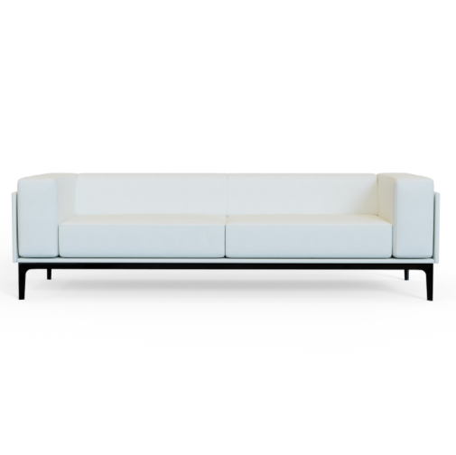 SQ‑B‑03 – Three‑Seat Sofa · Solid Wood Frame · High‑Resilience Foam · Aluminium Base with Crossbar