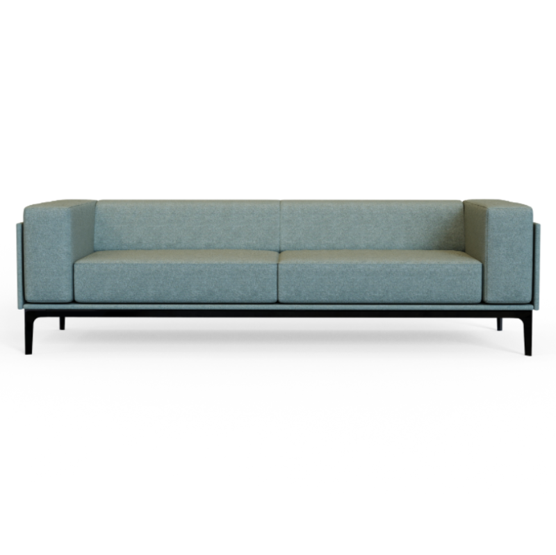 SQ‑B‑03 – Three‑Seat Sofa · Solid Wood Frame · High‑Resilience Foam · Aluminium Base with Crossbar
