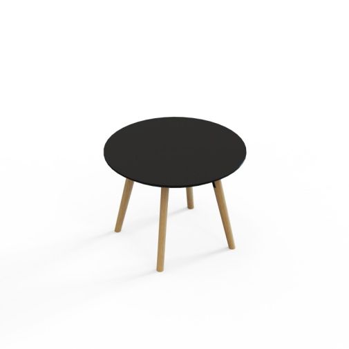 VITE‑CTB‑600R – Round Coffee Table · MFC Tabletop · Solid Wood Legs · Black/White Connector Options
