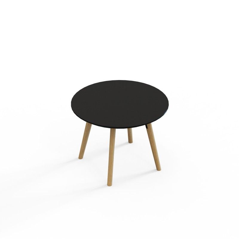 VITE‑CTB‑600R – Round Coffee Table · MFC Tabletop · Solid Wood Legs · Black/White Connector Options