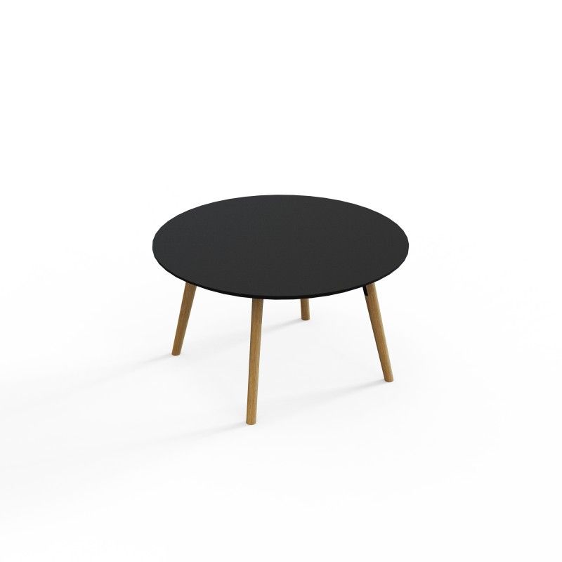 VITE‑CTB‑800R – Round Coffee Table · MFC Top · Solid Wood Legs · Black/White Connector Options