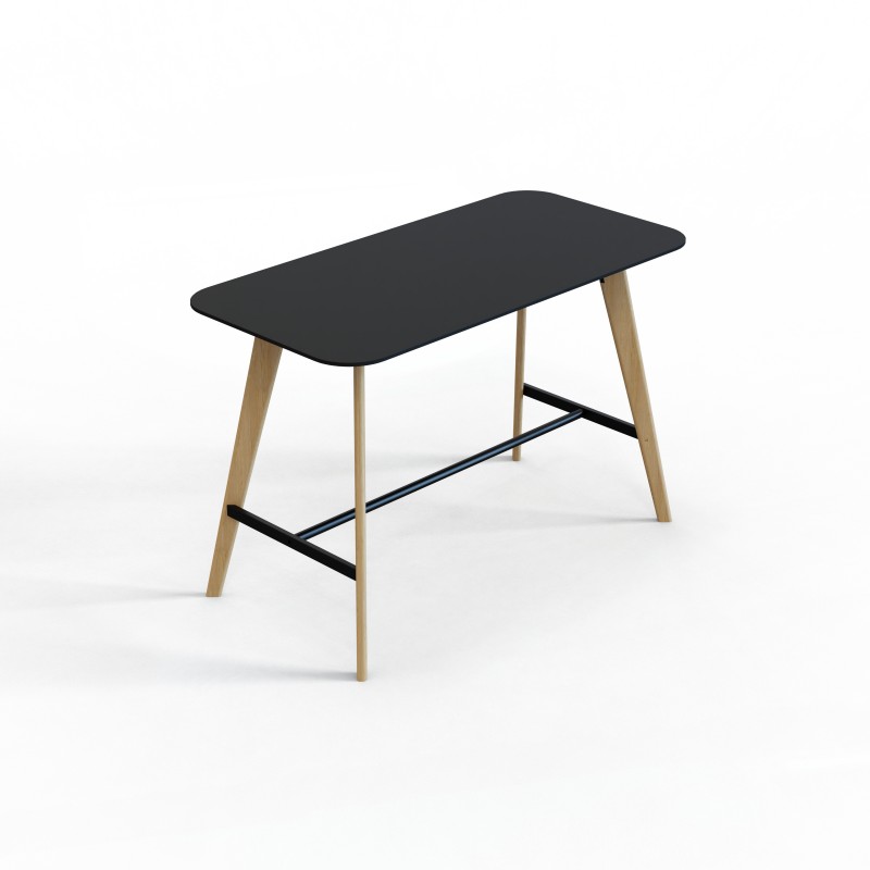 VITE‑BT‑1608 – Standing/Bar‑Height Table · MFC Top · Solid Wood Legs · Metal Footrest