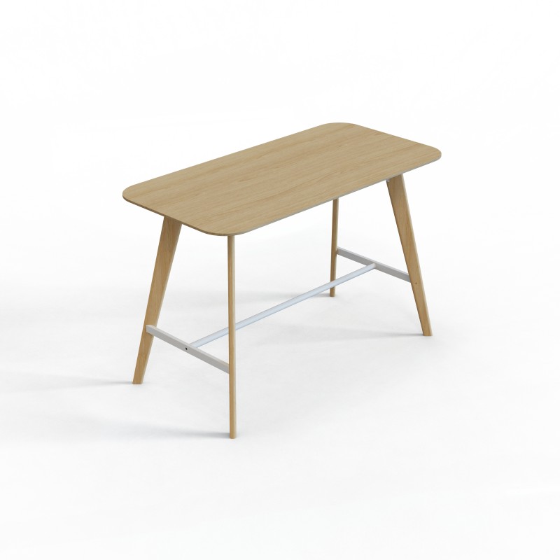 VITE‑BT‑1608 – Standing/Bar‑Height Table · MFC Top · Solid Wood Legs · Metal Footrest