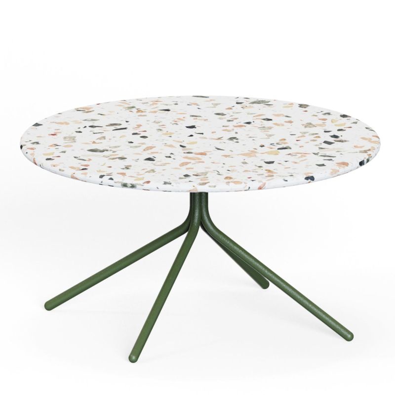 Ozian‑700‑C – Round Coffee Table · Terrazzo Surface · Powder‑Coated Steel Frame