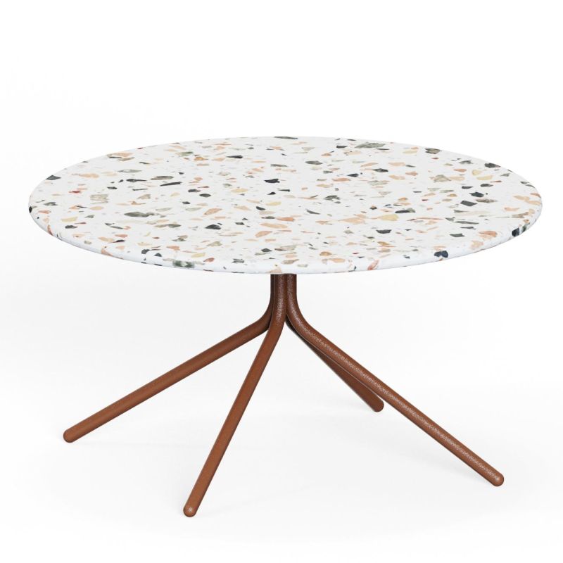 Ozian‑700‑C – Round Coffee Table · Terrazzo Surface · Powder‑Coated Steel Frame