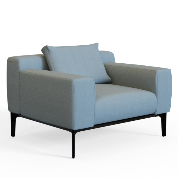 Comm‑C01 – Lounge Armchair · Solid Wood Frame · High‑Resilience Foam · Black Aluminum Legs