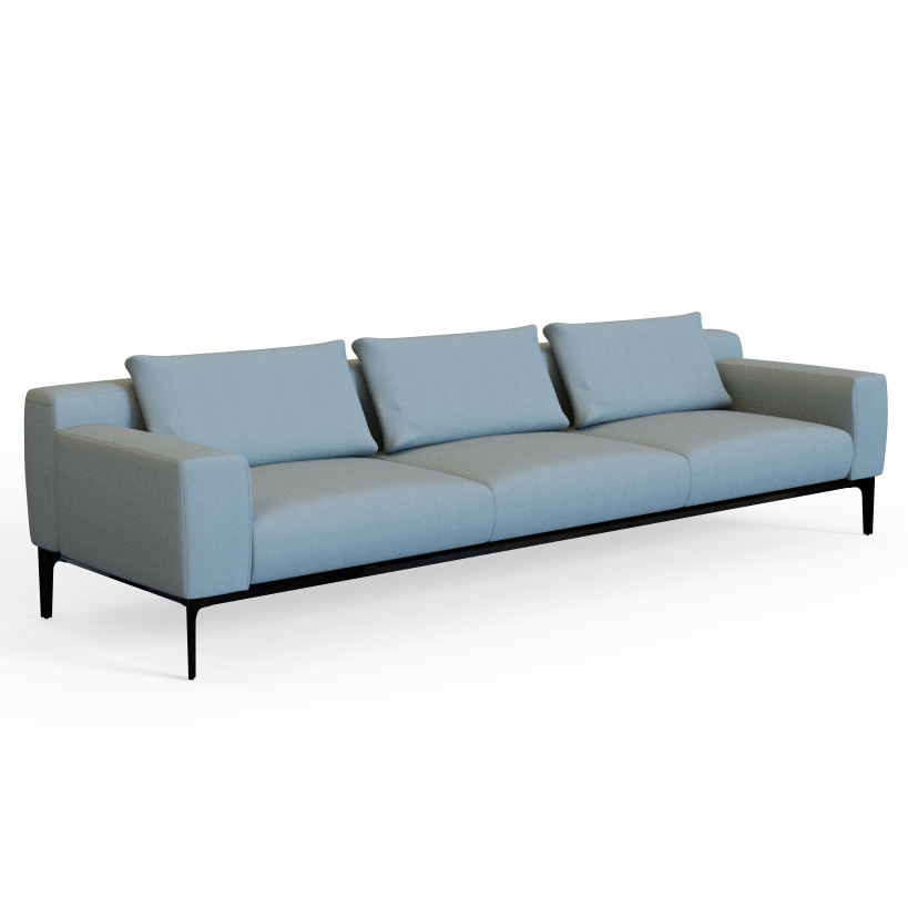 Comm‑C04 – Three‑Seat Sofa · Solid Wood Frame · High‑Resilience Foam · Black Aluminum Legs