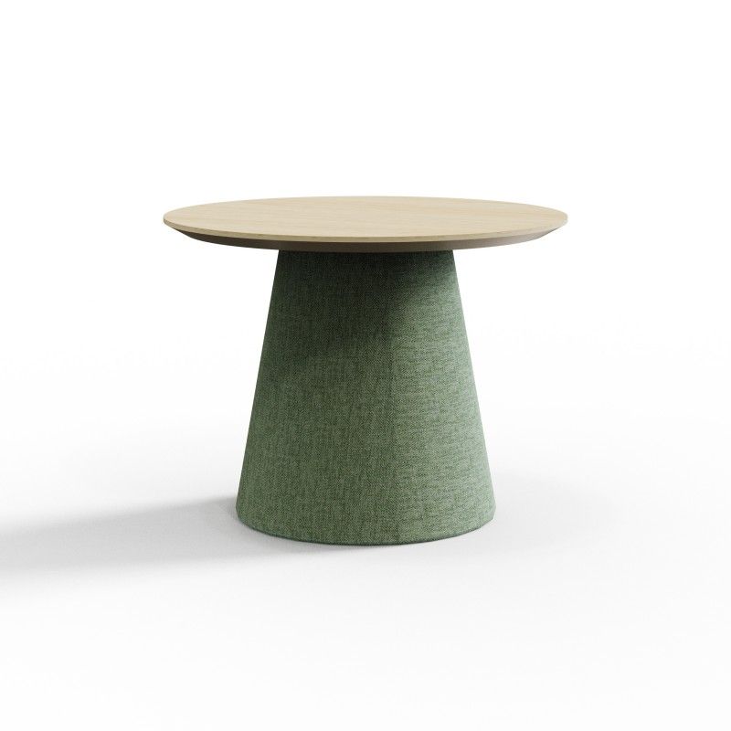 Cone‑CT600 – Round Coffee Table · Laminate Top · Upholstered Cone Base