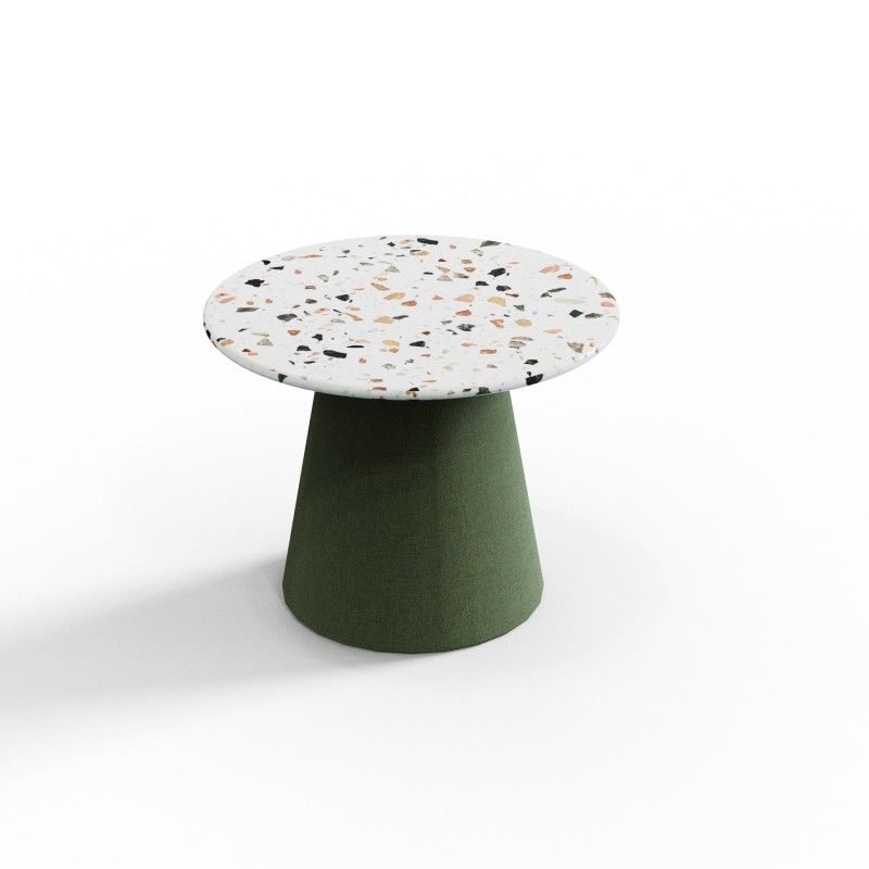 Cone‑CT600 – Round Coffee Table · Laminate Top · Upholstered Cone Base