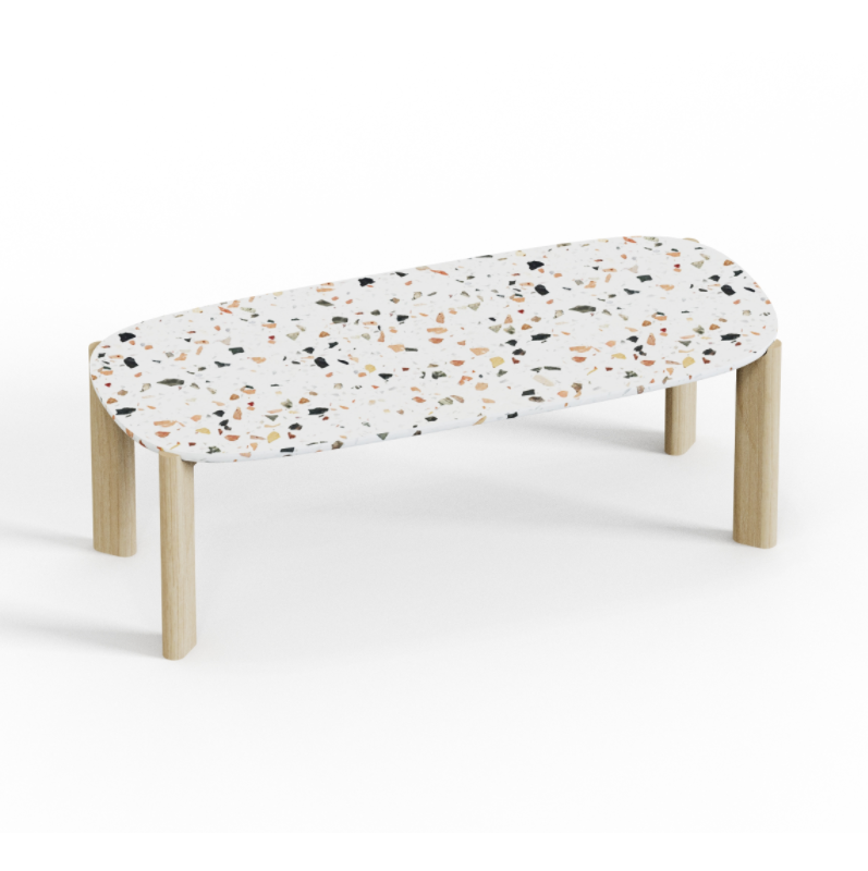 Pebble‑CTL‑C – Coffee Table · Stone Top · Wooden Legs
